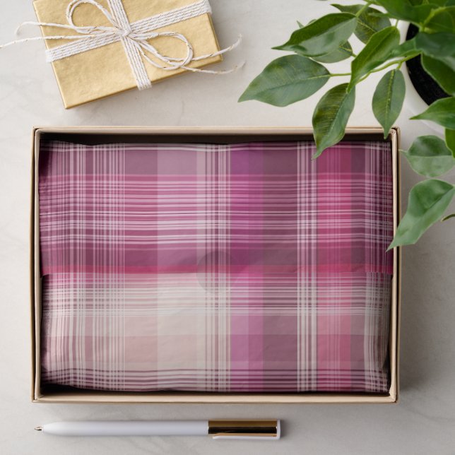 Papier Mousseline Carreaux roses (Cadeau)