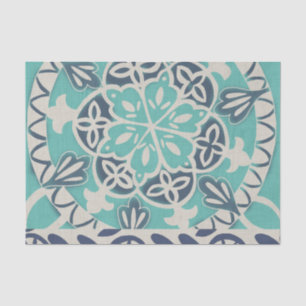 Papier Mousseline Carrelage Batik Bleu I