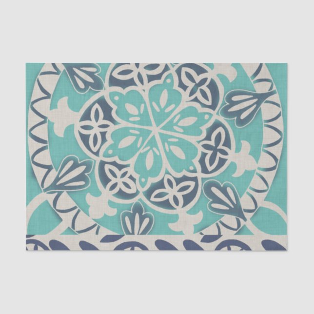 Papier Mousseline Carrelage Batik Bleu I (Recto)