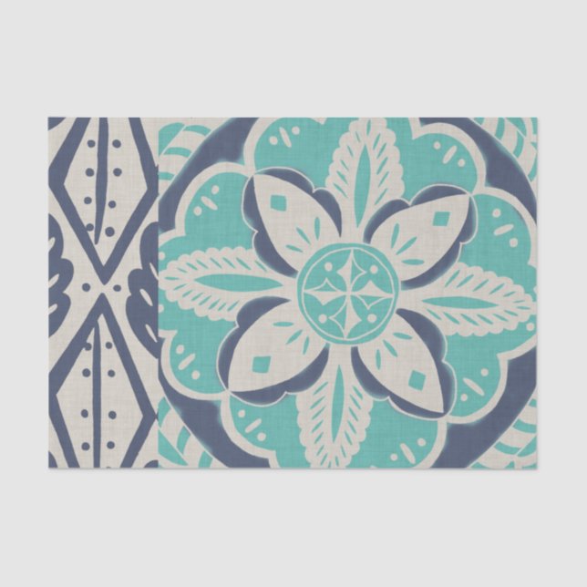 Papier Mousseline Carrelage bleu Batik IV (Recto)