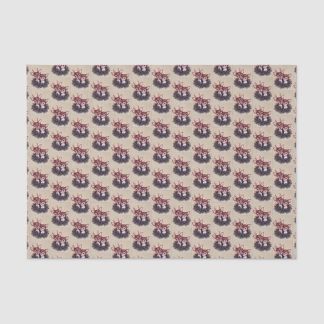 Papier Mousseline carrelage de cerf de Noël rétro  (Recto)