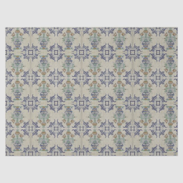 Papier Mousseline Carrelage Delft Antique Pot de Fleur Céramique (Recto)