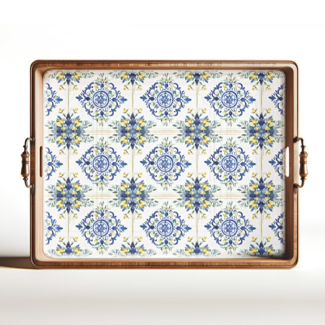 Papier Mousseline Carrelage floral citron italien Découpage bleu et  (Créateur téléchargé)