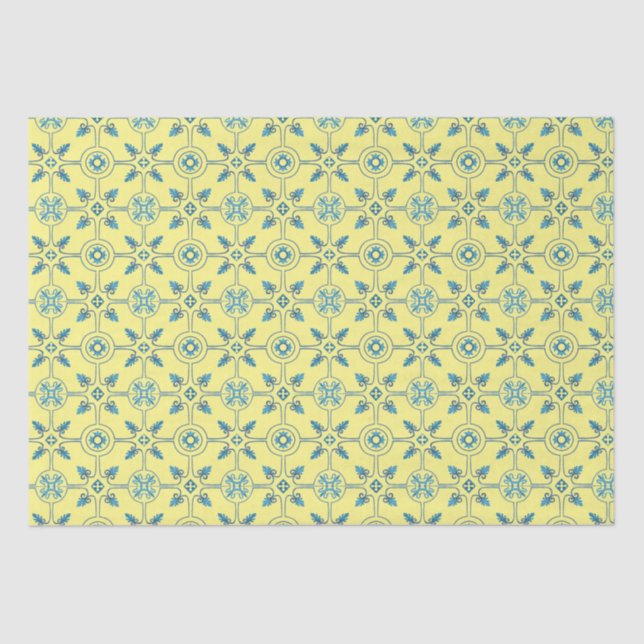Papier Mousseline Carrelage marocain bleu et jaune Motif (Recto)