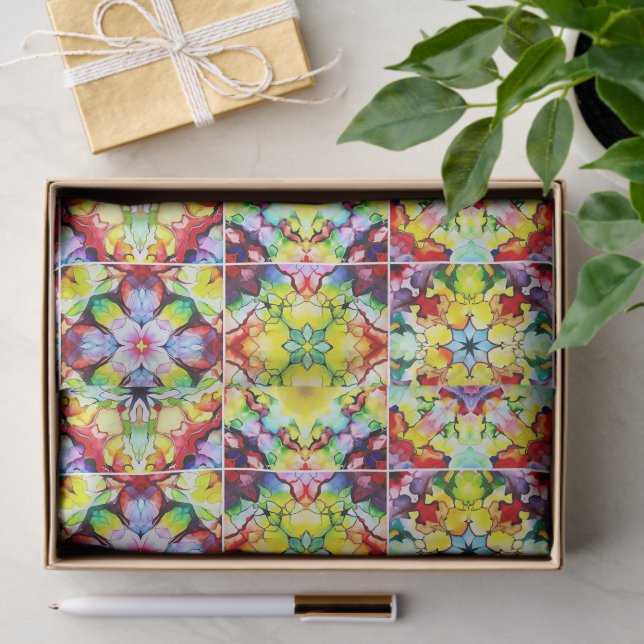 Papier Mousseline Carrelage méditerranéen, Carreaux d'encre d'alcool (Cadeau)