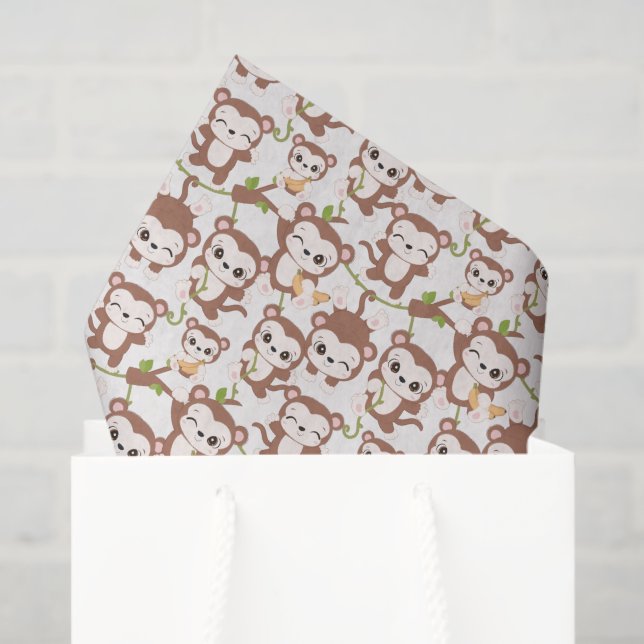 Papier Mousseline carrelage mignon unisex petit singe bébé  (Sac cadeau)
