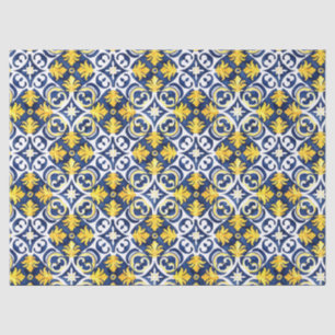 Papier Mousseline Carrelage orange Motif Découpage bleu et jaune