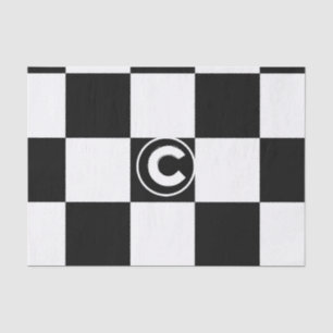 Papier Mousseline Carrés à carreaux noirs et blancs Monogramme Initi