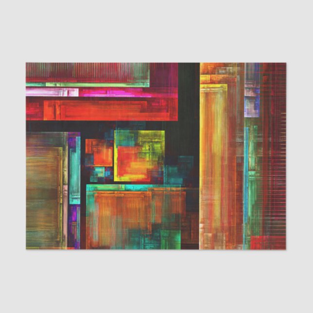 Papier Mousseline Carrés colorés Motif d'art Abstrait moderne #04 (Recto)