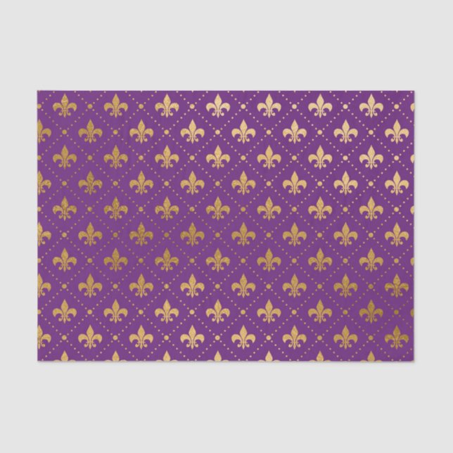 Papier Mousseline Carrés Mardi Gras Elégant Golden Fleur De Lis (Recto)