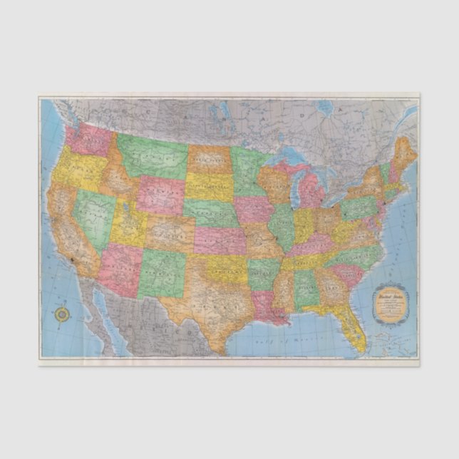 Papier Mousseline Carte 3 des Etats-Unis (Recto)