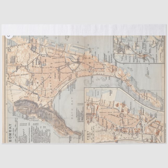 Papier Mousseline Carte ancienne de Bombay (Recto)
