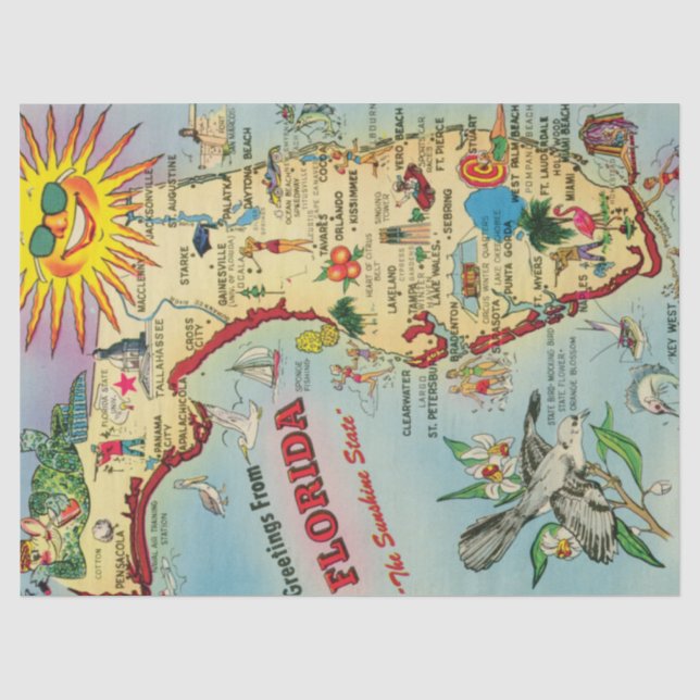 Papier Mousseline Carte ancienne de Floride  (Recto)