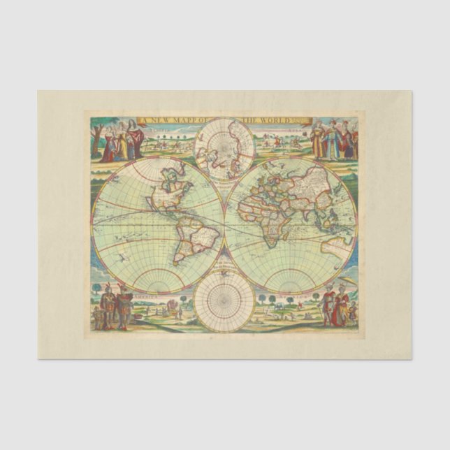 Papier Mousseline Carte Ancienne du Monde #4 (Recto)