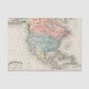 Papier Mousseline Carte cartographique vintage de l'Amérique du Nord