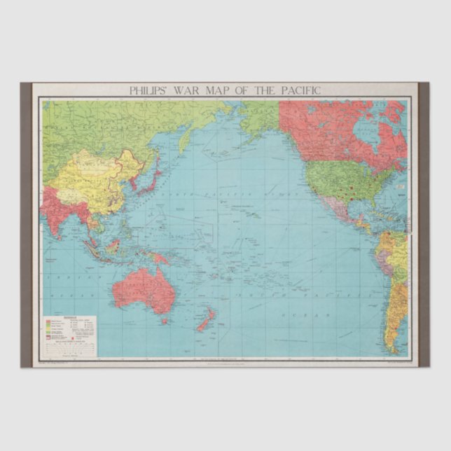 Papier Mousseline Carte de guerre du Pacifique de Philips, 1945 Déco (Recto)