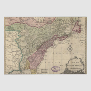 Papier Mousseline Carte de l'Amérique du Nord 1763 antique, Découp