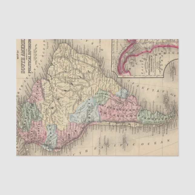 Papier Mousseline Carte de l'Amérique du Sud par Mitchell (Recto)