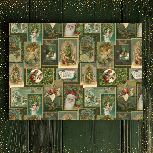 Papier Mousseline Carte de Noël Festive Vintage Collage-Green BG