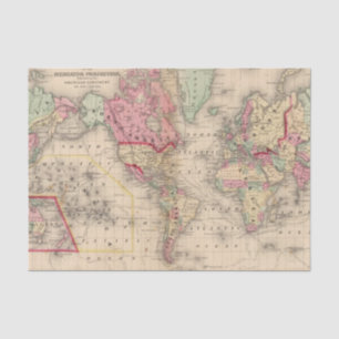 Papier Mousseline Carte de proj de Mercator du monde par Mitchell
