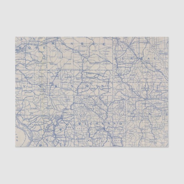 Papier Mousseline Carte de route de bicyclette du Wisconsin (Recto)