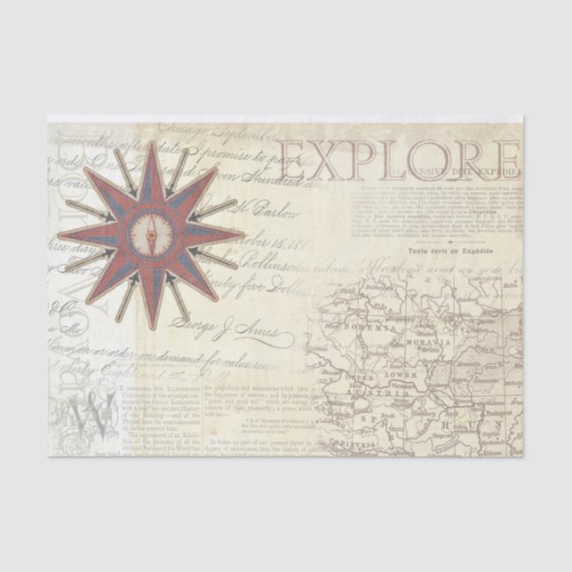 Papier Mousseline Carte de style vintage avec Compass (Recto)