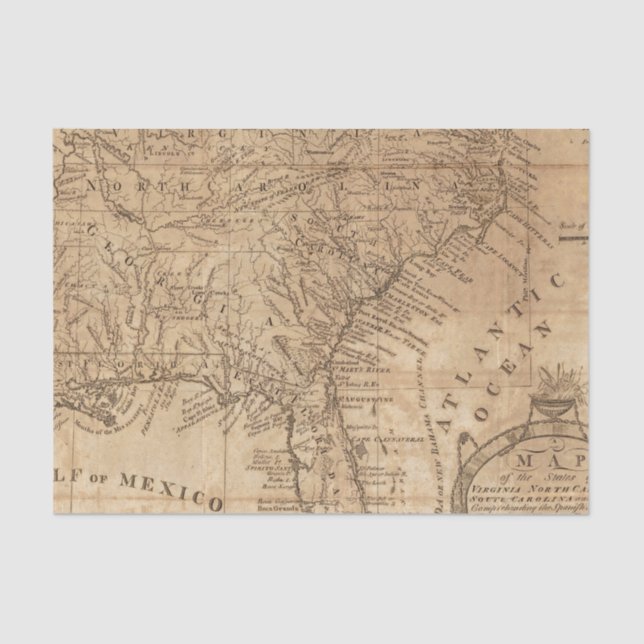 Papier Mousseline Carte des états de Virginie et de la Caroline du (Recto)