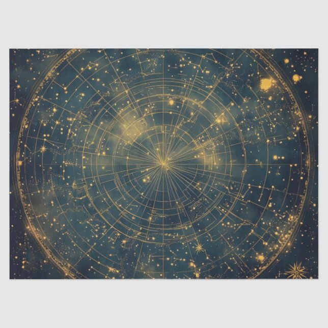 Papier Mousseline Carte des étoiles célestes d'or (4) (Recto)