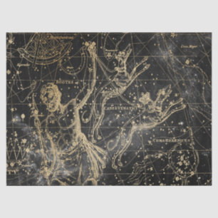 Papier Mousseline Carte des étoiles de la galaxie noire et or Série 