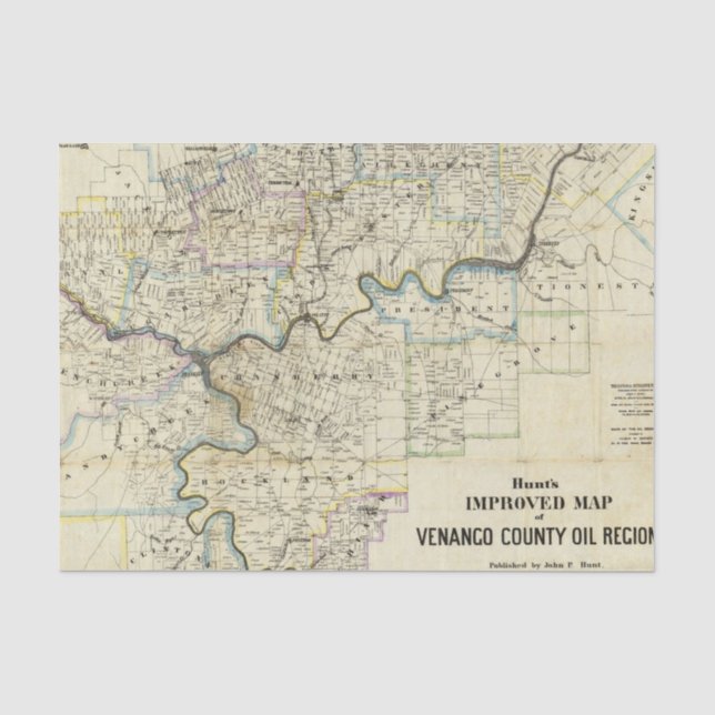 Papier Mousseline Carte des régions de pétrole du comté de Venango (Recto)