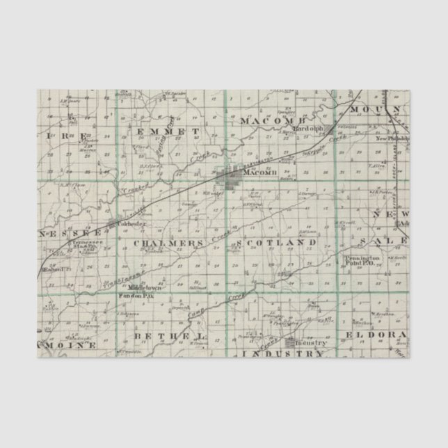 Papier Mousseline Carte du compté de McDonough, Rushville (Recto)