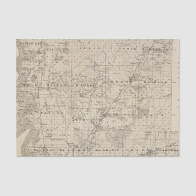 Papier Mousseline Carte du comté de Harrison, état de l'Iowa (Recto)