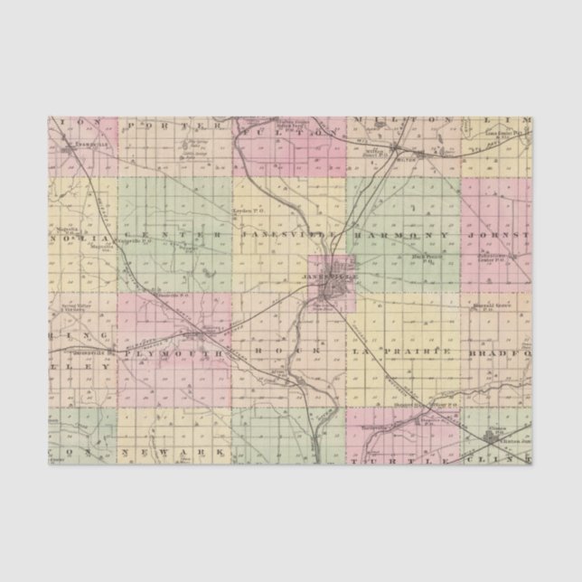 Papier Mousseline Carte du comté de Rock, état du Wisconsin (Recto)