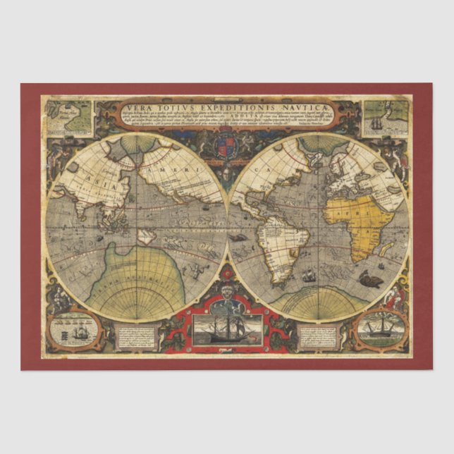 Papier Mousseline Carte du Monde Antique #2 (Recto)