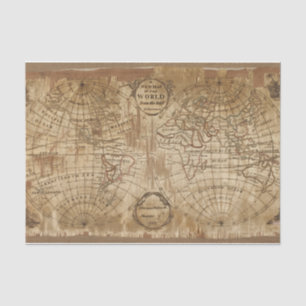 Papier Mousseline Carte du monde antique Vintage 1783 avec broderie