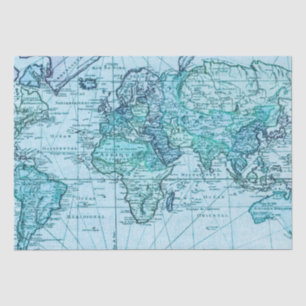 Papier Mousseline Carte du monde bleu
