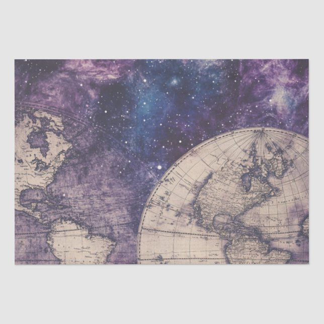 Papier Mousseline Carte du monde céleste vintage (3) (Recto)