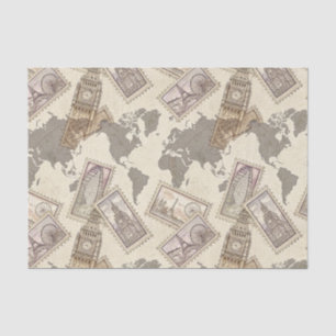 Papier Mousseline Carte du monde de timbres-poste vintage (2)