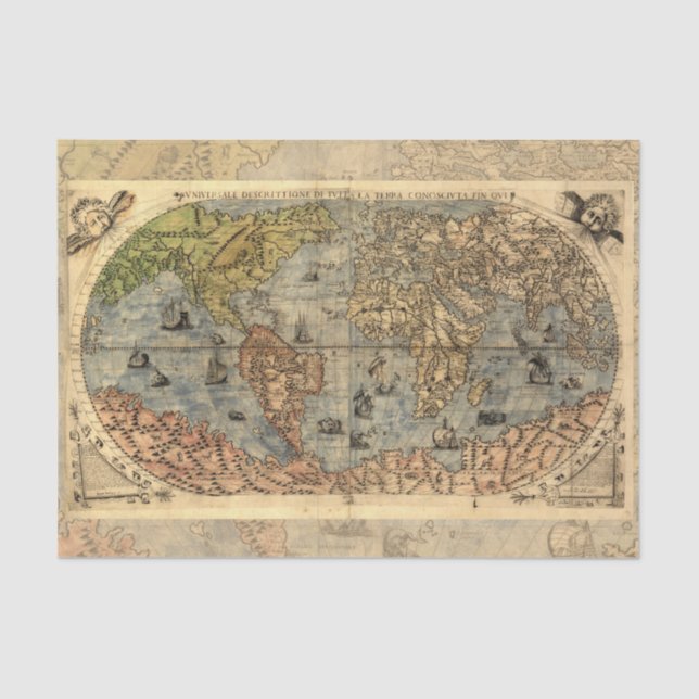 Papier Mousseline Carte du monde Forlani Antiquev 1565 Renaissance (Recto)