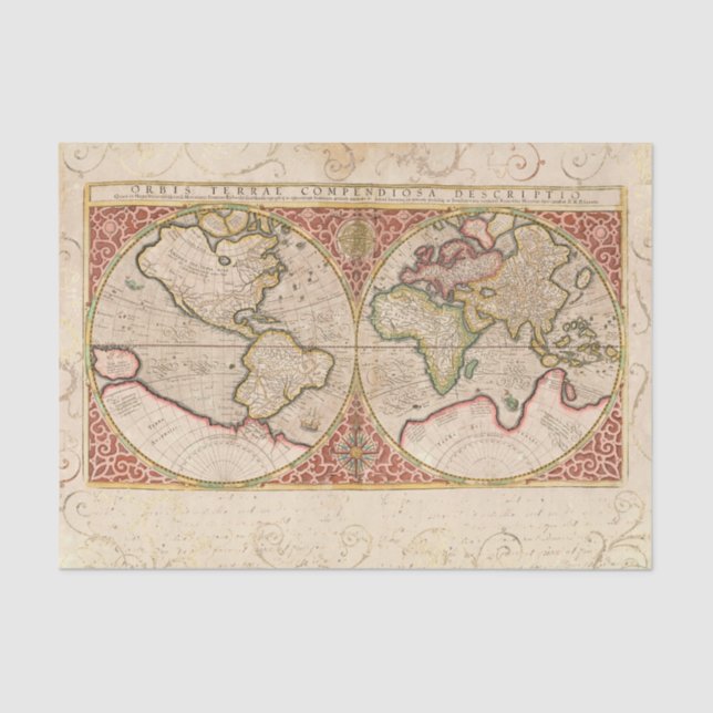 Papier Mousseline Carte du monde Vintage - Découpage Tan (Recto)