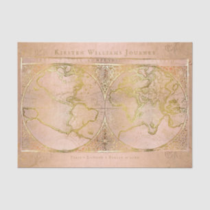 Papier Mousseline Carte du monde vintage Gold Blush rose Nom du mono