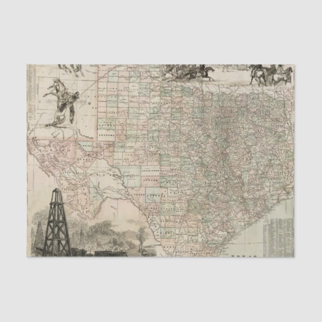 Papier Mousseline Carte du Texas avec des frontières du comté (Recto)