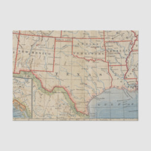 Papier Mousseline Carte du Texas et des états environnants Circa