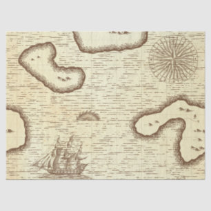 Papier Mousseline Carte du Vieux Monde avec découpage de bateau sur 