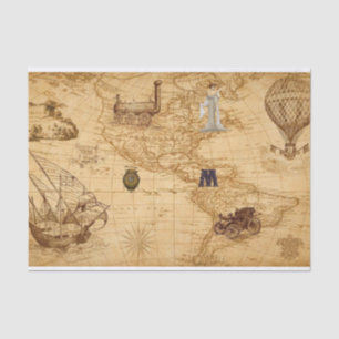Papier Mousseline Carte du vieux monde Vintage à thème Steampunk
