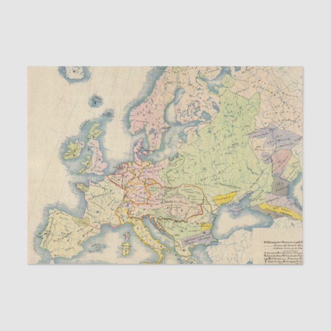Papier Mousseline Carte ethnographique de l'Europe (Recto)