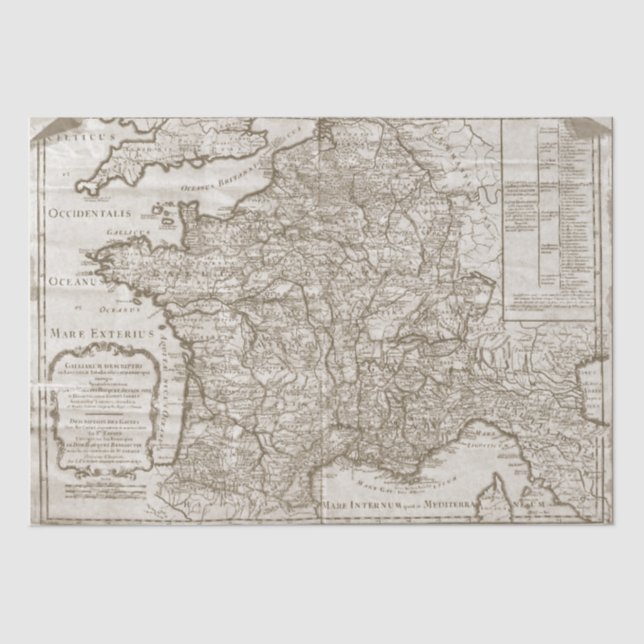 Papier Mousseline Carte France Vintage Découpage papier papier (Recto)