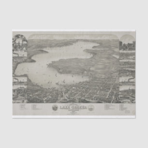 Papier Mousseline Carte imagée vintage de WI du Lac Léman (1882)