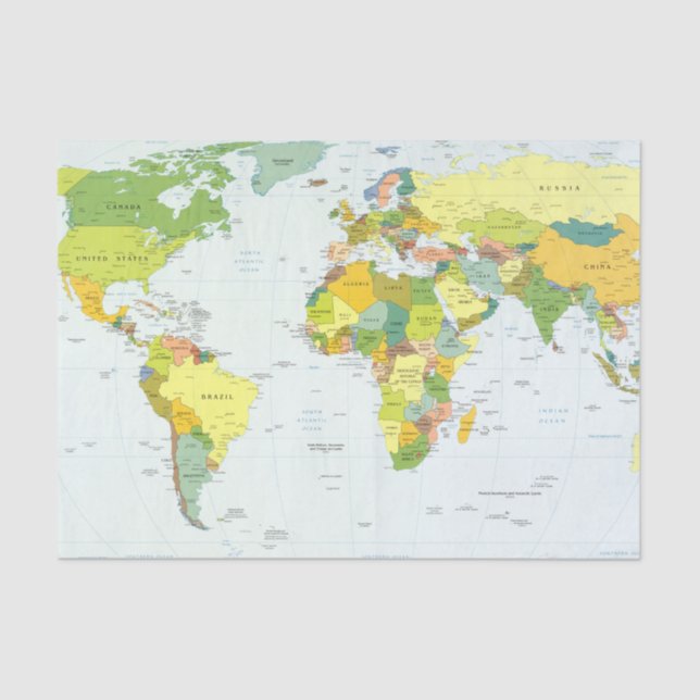 Papier Mousseline Carte mondiale Globe Pays Atlas (Recto)