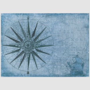 Papier Mousseline Carte nautique Sailboat Compas Découpage bleu